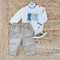 completo estivo bambino maglioncino orsetti e bermuda beige cotone