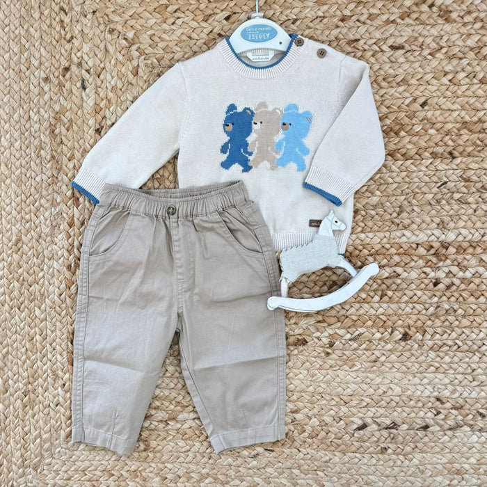 completo estivo bambino maglioncino orsetti e bermuda beige cotone