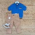 completo estivo bambino polo azzurra e pantalone beige in cotone