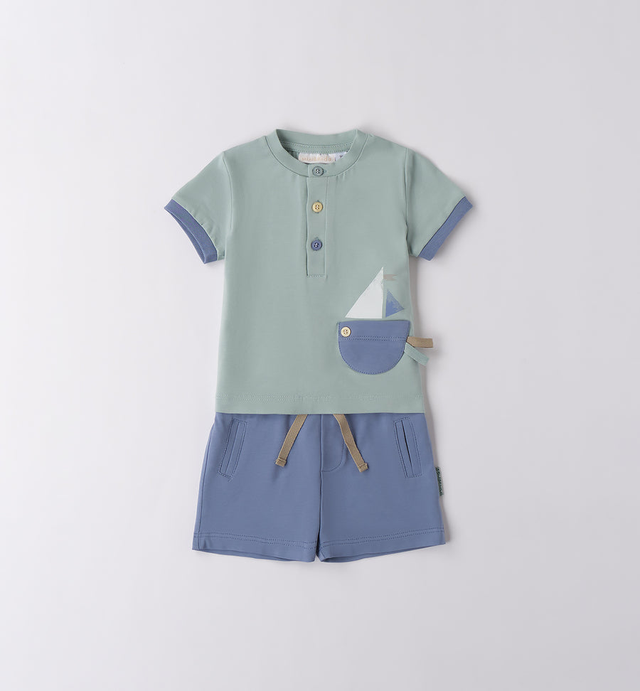 COMPLETO ESTIVO NEONATO VERDE SALVIA E BLU – LOOK NAUTICO