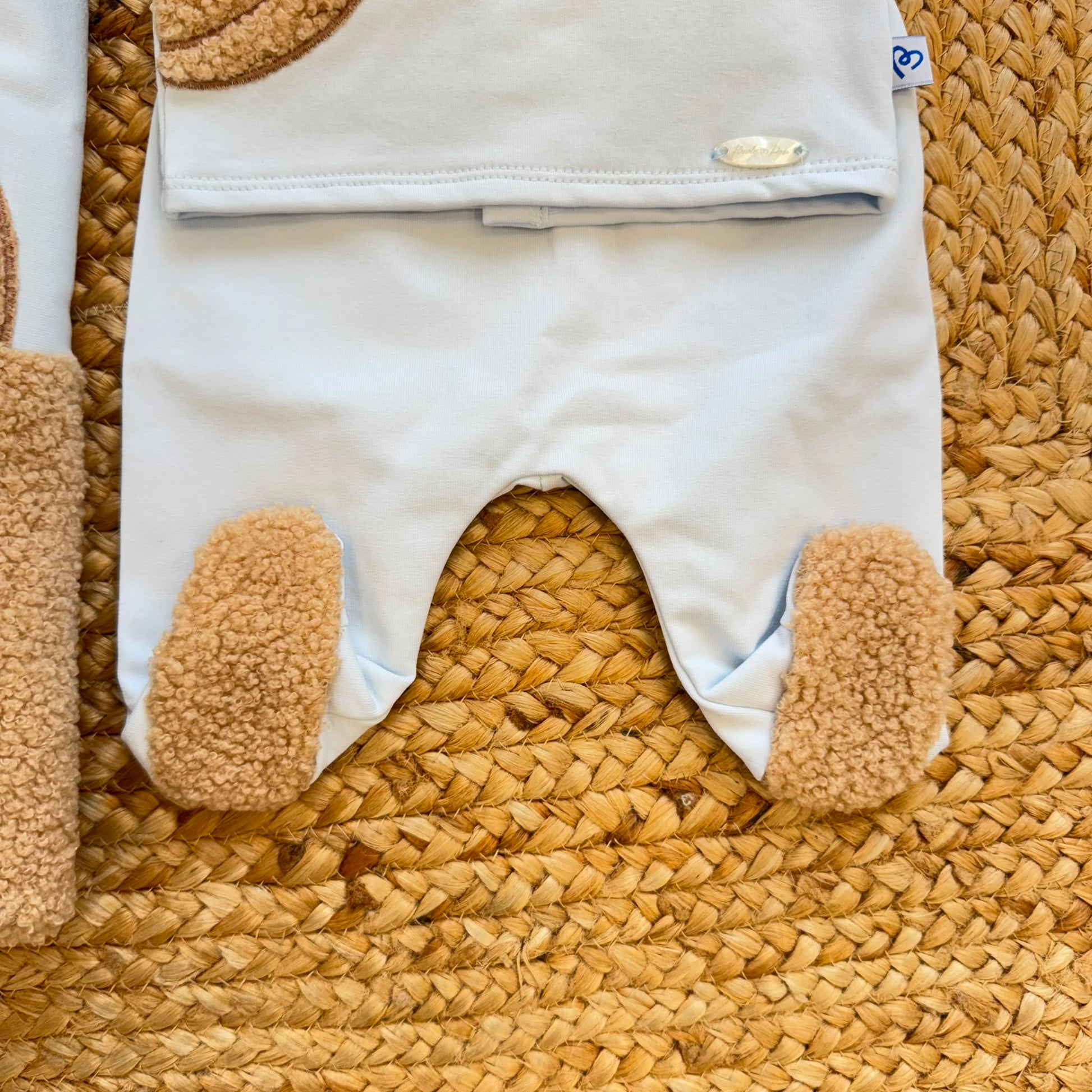 Uscita clinica neonato azzurra in caldo cotone con orsetto Teddy e copertina sfoderabile 85x68 cm