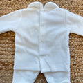 Completo nascita neonata in ciniglia color latte con cuore ricamato e pantalone con piedini