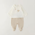 Retro completo nascita neonata in ciniglia panna e beige con pantalone con piedini