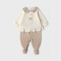 Retro completo nascita neonata in ciniglia panna e beige con pantalone con piedini