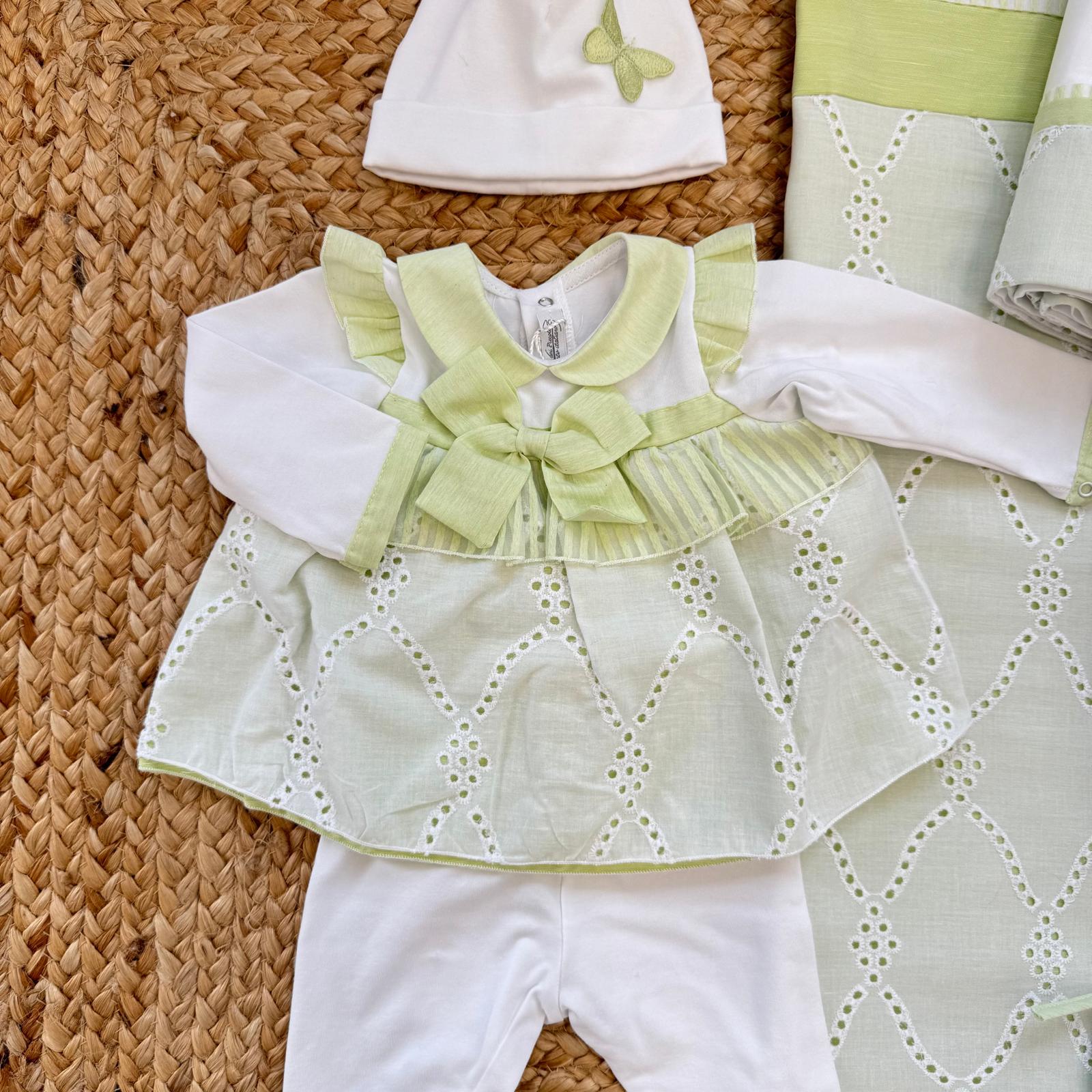 completo nascita neonata con fiocco e volant