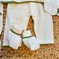 Corredino nascita neonata panna e verde con copertina, completo e accessori coordinati