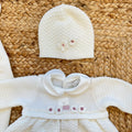 Uscita clinica neonata in pura lana latte e rosa con completo, copertina, cappellino e scarpine