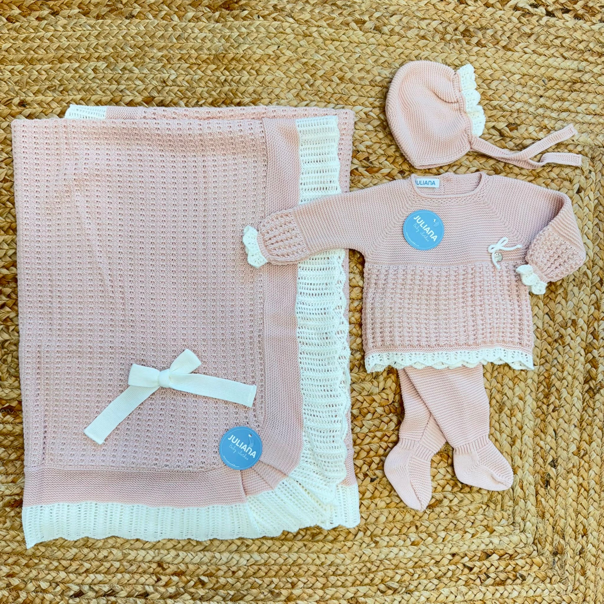 Completo nascita neonata rosa Juliana con copertina coordinata