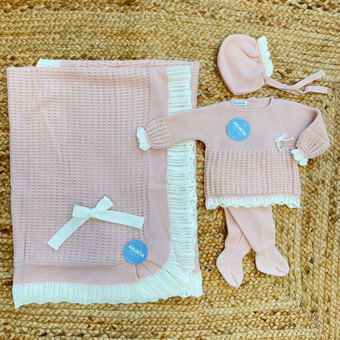 Completo nascita neonata rosa Juliana con copertina coordinata