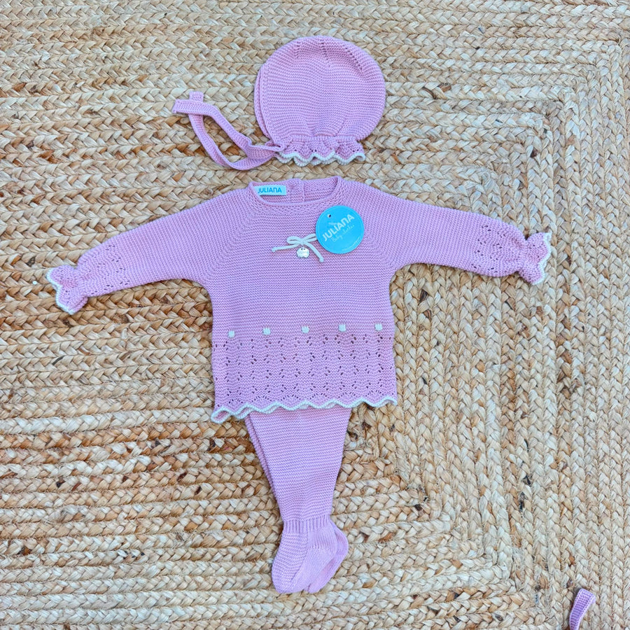 Completo nascita neonata rosa in maglia con cuffietta