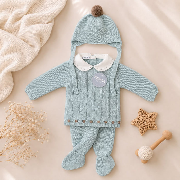 tutina neonato verde menta Juliana con cappellino e colletto bianco