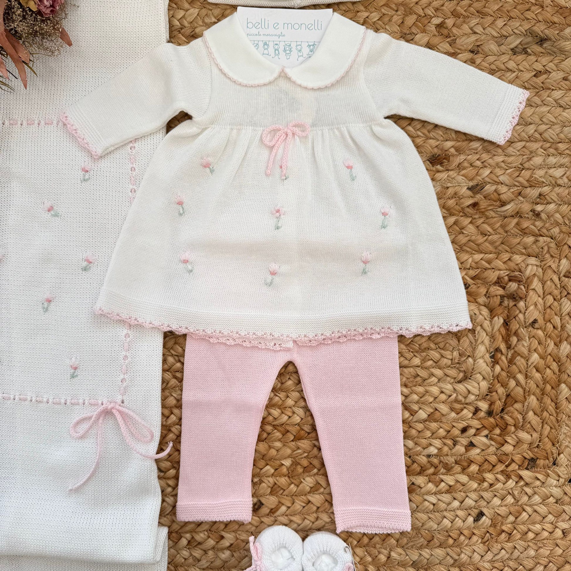 Abitino e leggings neonata in filo di cotone coordinati