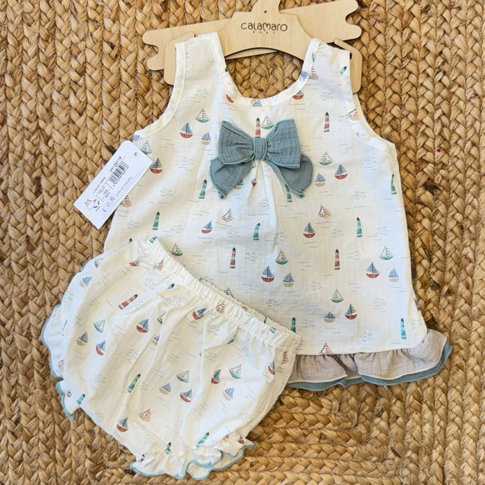 completo neonata stampa barchette con culotte