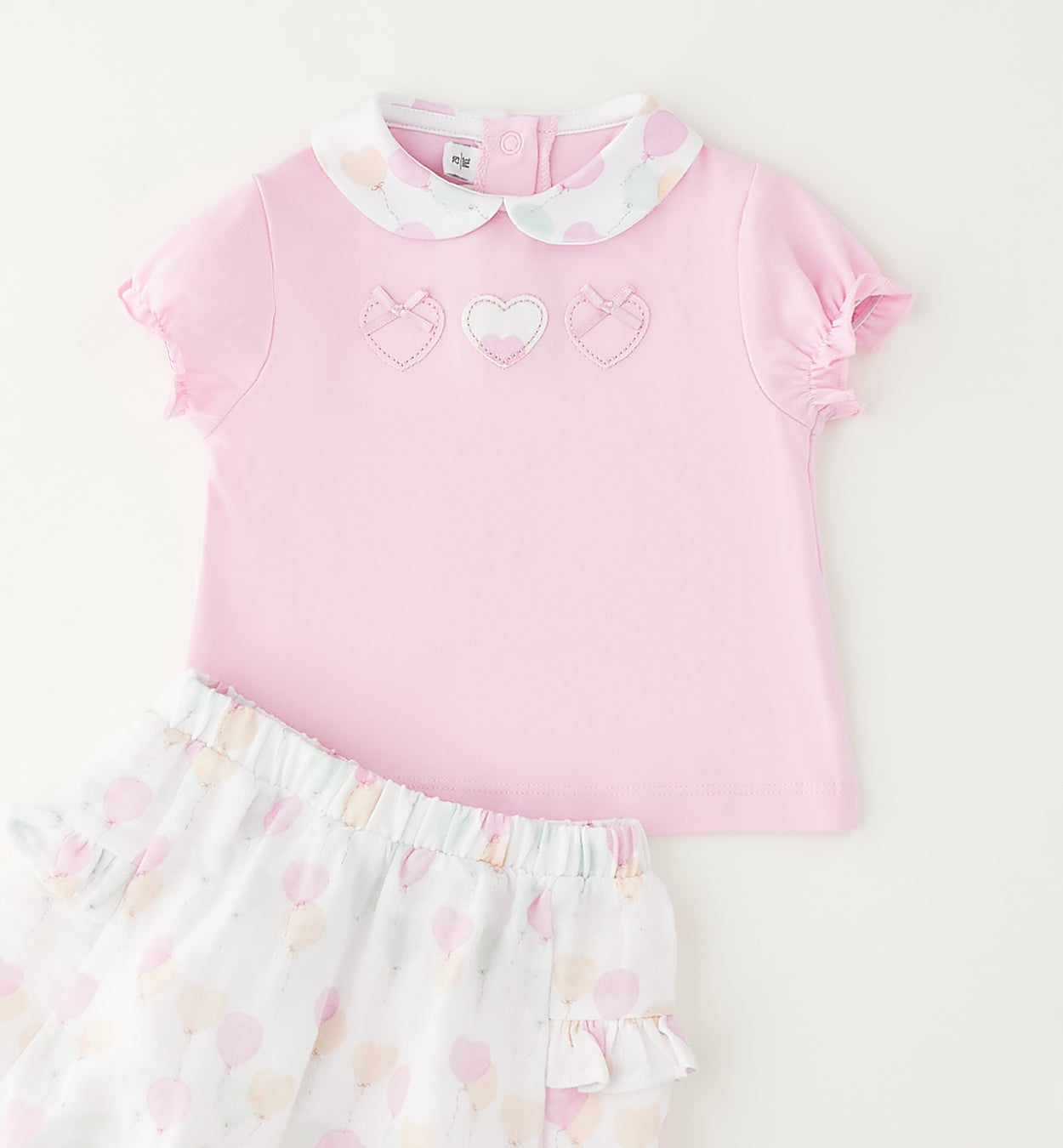 completo neonata cotone con colletto e ricami cuore