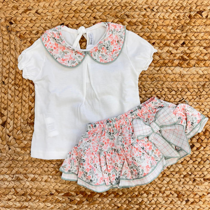 completo neonata cotone con colletto floreale e culotte elegante