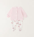 Completo neonata due pezzi rosa con pantalone floreale e piedini