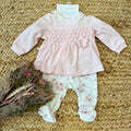 Tutina neonata 100% cotone rosa con lavorazione plissettata e ghettina floreale