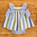 completo neonata cotone righe verde azzurro con fiocchi laterali