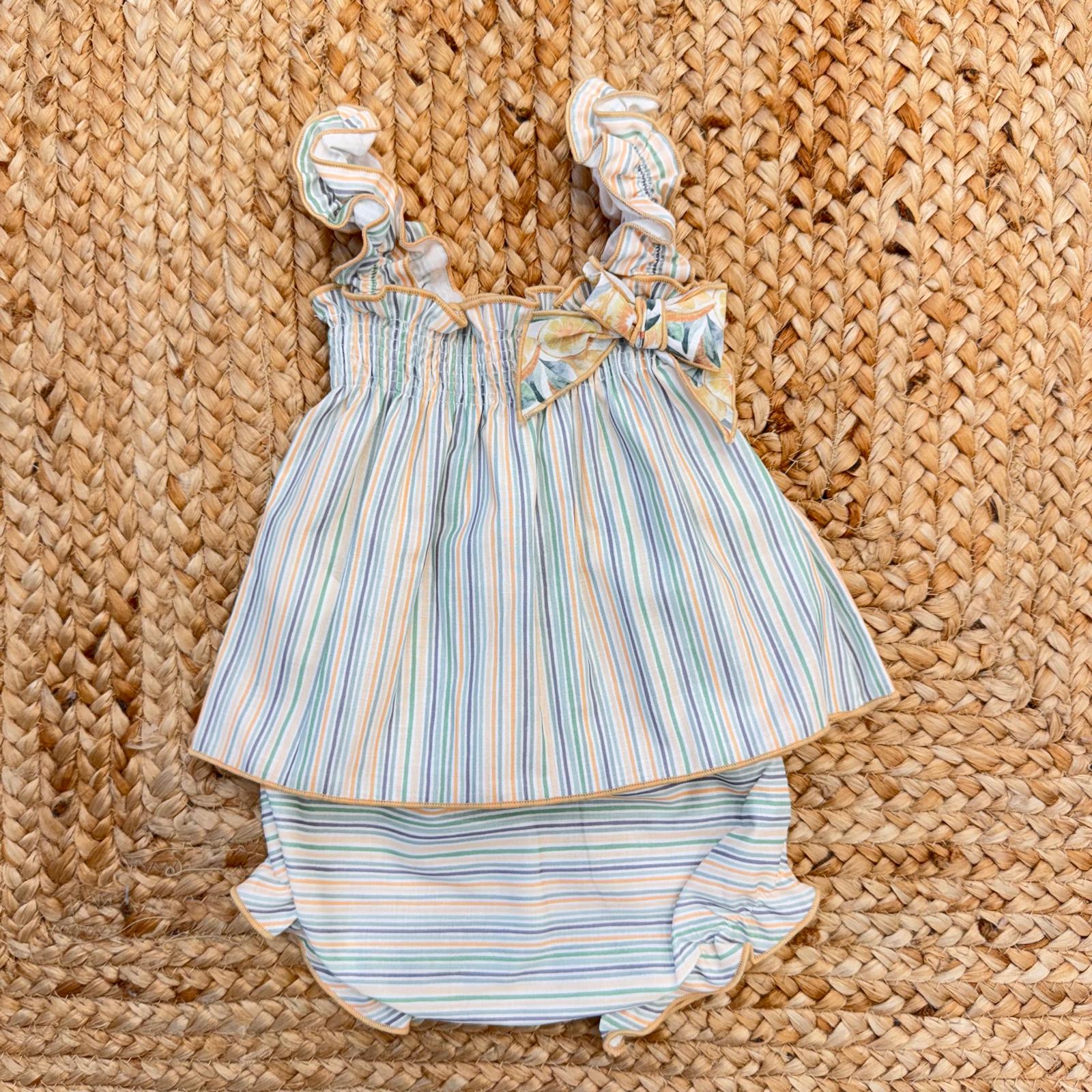 completo neonata cotone righe pastello con culotte