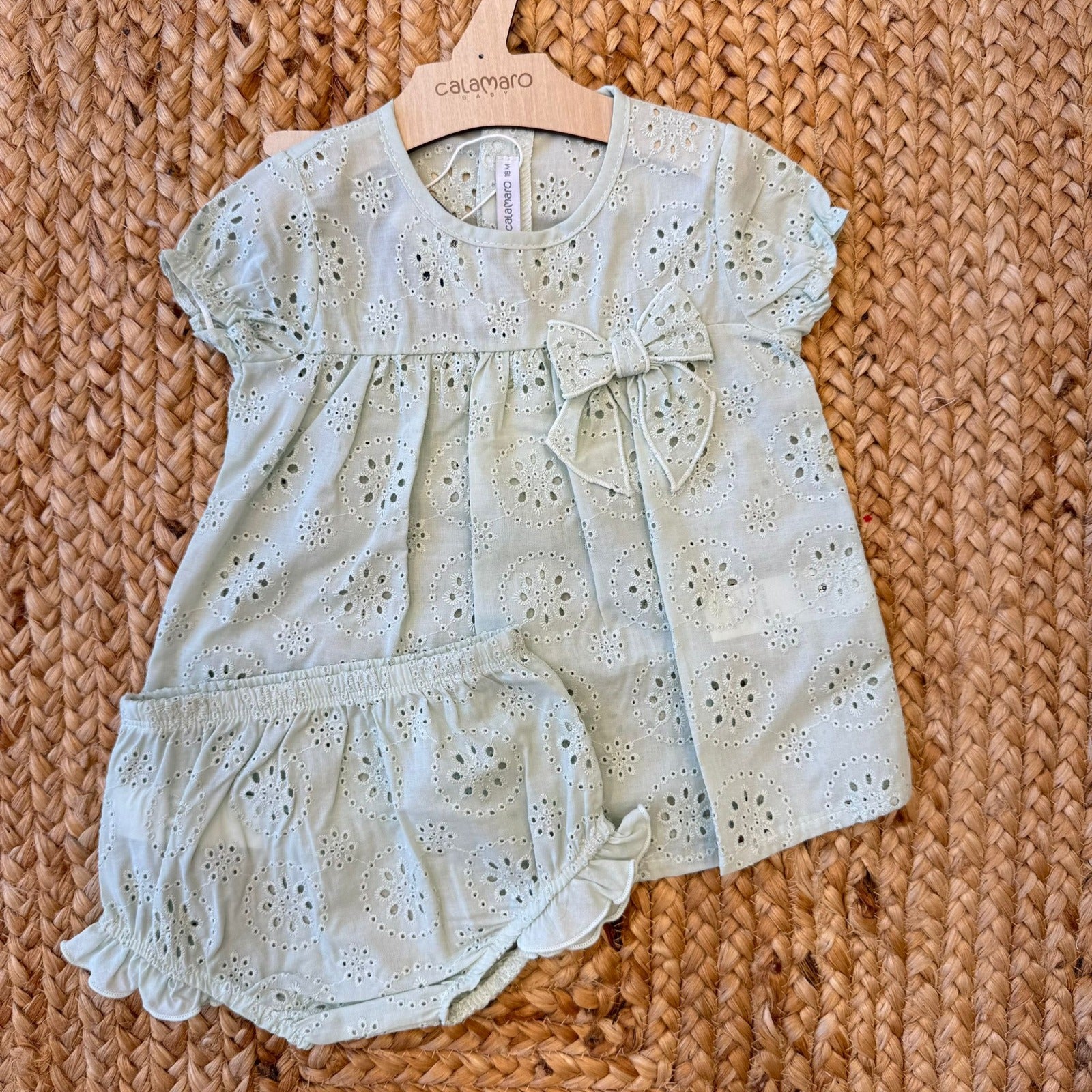 completo neonata cotone sangallo verde salvia calamaro con culotte