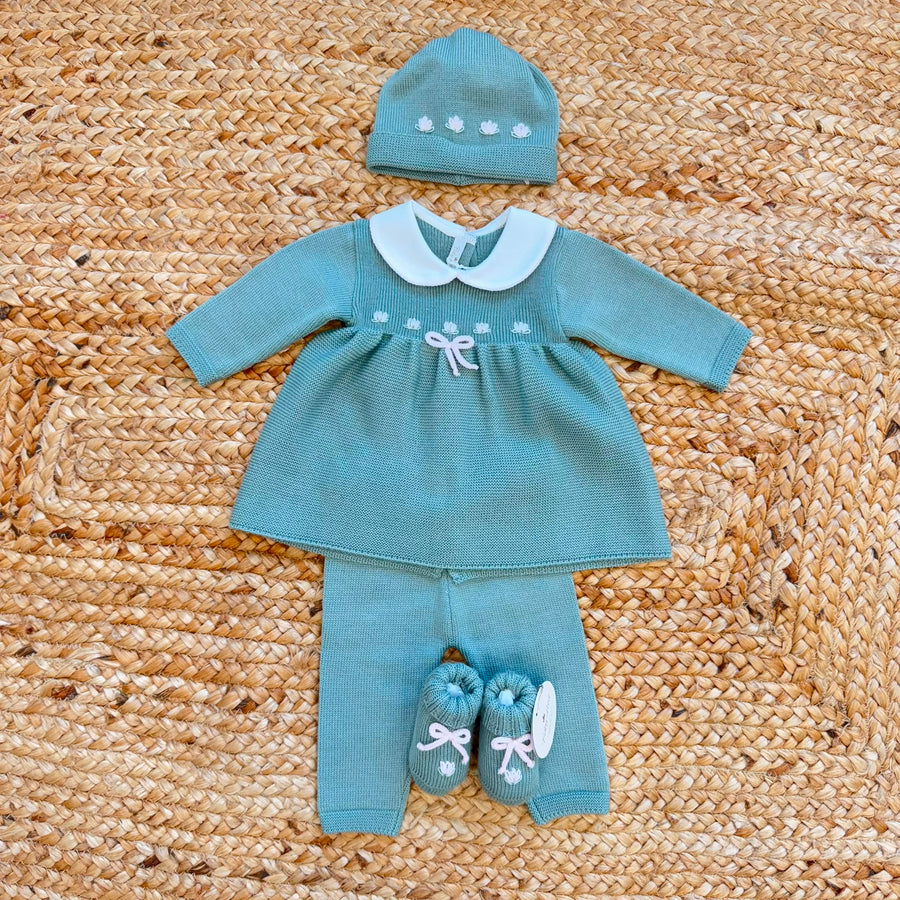 Completo neonata in pura lana verde salvia