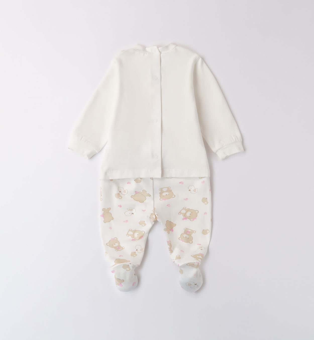 Retro del completo neonata con chiusura a bottoncini per una vestizione pratica