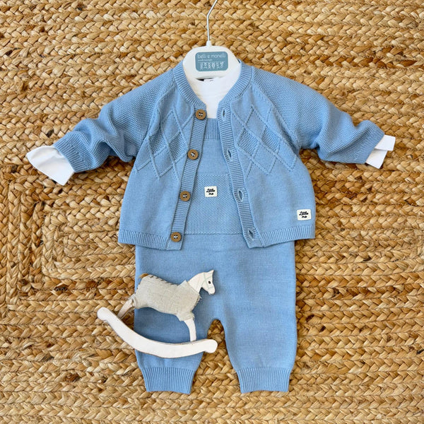 completo neonato 100% cotone panna e azzurro vista frontale