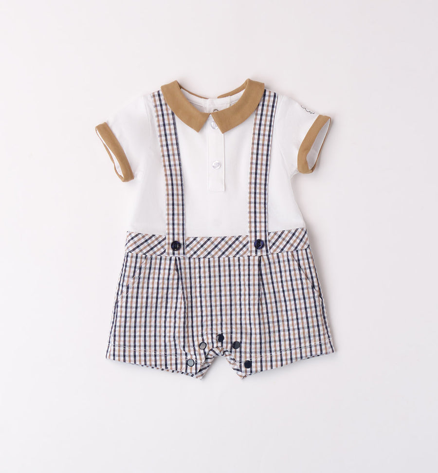 COMPLETO NEONATO MASCHIO – BODY CAMICIA E SHORTS CON BRETELLE