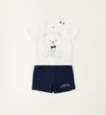 completo neonato cotone bianco e blu con orsetto