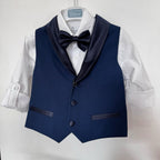  Completo elegante da paggetto per bambino con gilet blu e papillon