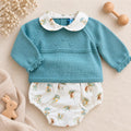 Completo pagliaccetto bimbo verde salvia con maglia e culotte fantasia animaletti