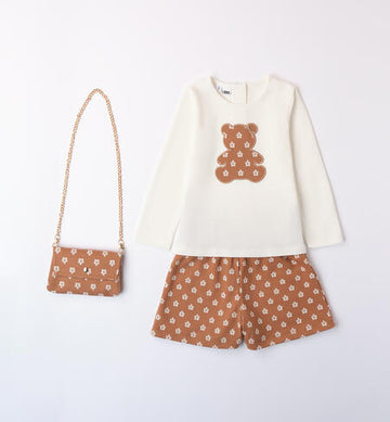 Completo per bambina con borsa, set abbigliamento bimba con accessori, coordinato bambina Minibanda, abbigliamento bimba con borsa, outfit bambina elegante, completo bambina 3-7 anni, abbigliamento bimba alla moda, completo con borsa per bambina, set stiloso bambina, belli e monelli, 