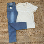 Completo estivo bambino con maglietta Stay Cool e jeans a righe