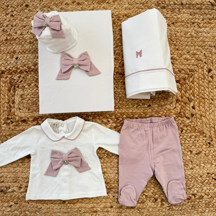 Set nascita neonata rosa con fiocco