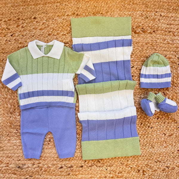 Completo uscita clinica neonato in cotone 100% verde e azzurro