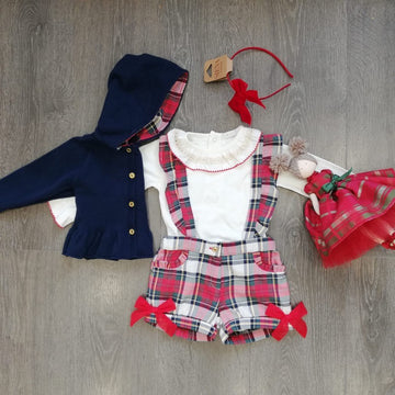 Completo Bimba Con Body, Salopette E Giacca In Tartan