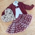completo bambina con cardigan bordeaux e gonna tulle cuori
