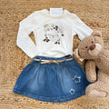 completo bambina con maglia orsetto e gonna jeans