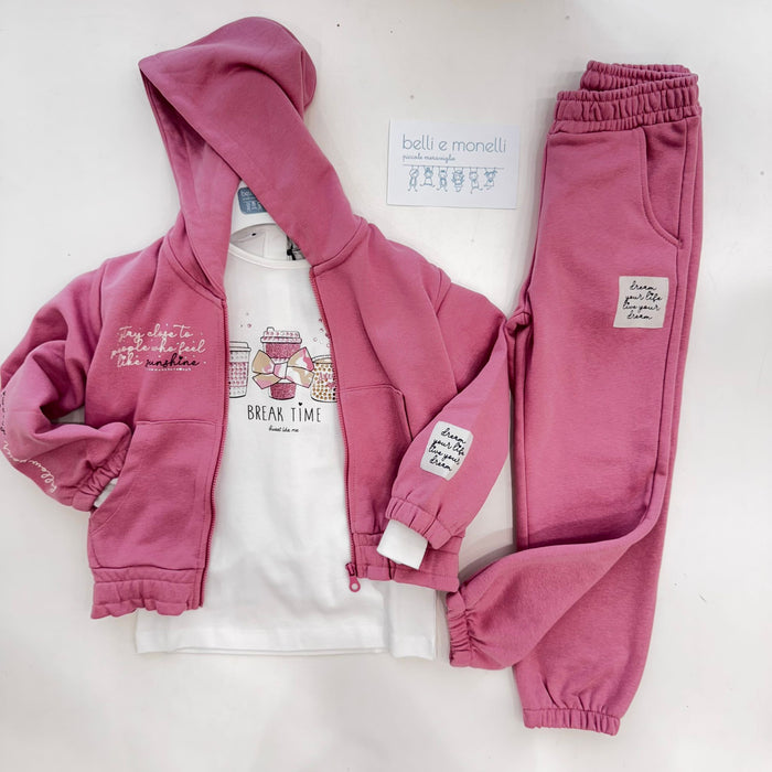 completo bambina cotone rosa felpa t-shirt e pantaloni