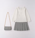 completo bambina elegante bianco e grigio con borsetta