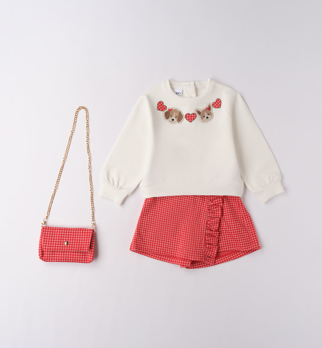 completo bambina rosso con felpa e borsetta coordinata