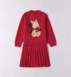 completo bambina rosso in maglia due pezzi frontale