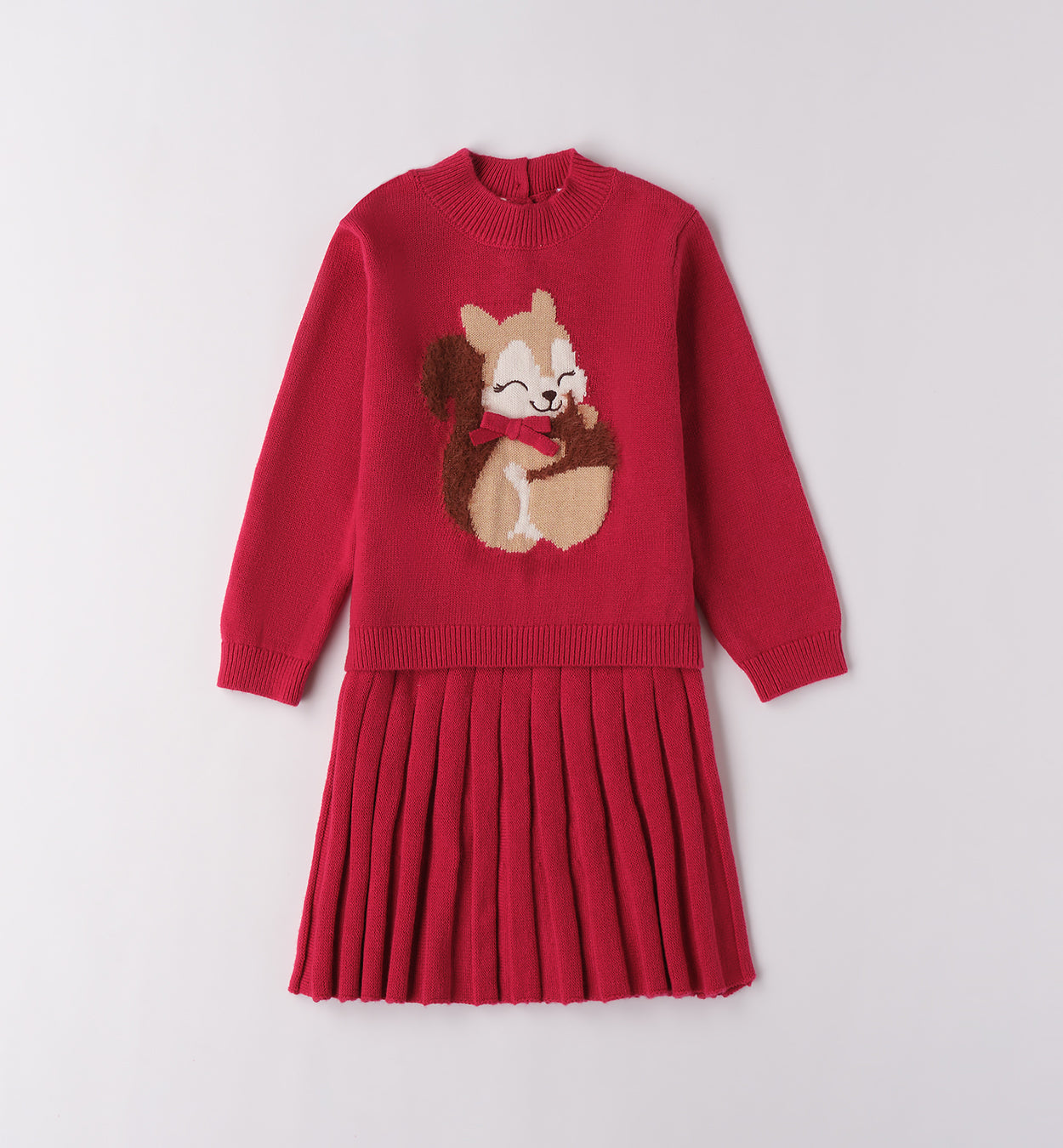 completo bambina rosso in maglia due pezzi frontale