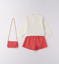 completo bambina rosso retro con pantaloncini e felpa