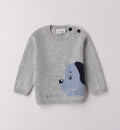 completo bambino con maglia grigia ricamo cane e pantalone blu a quadri