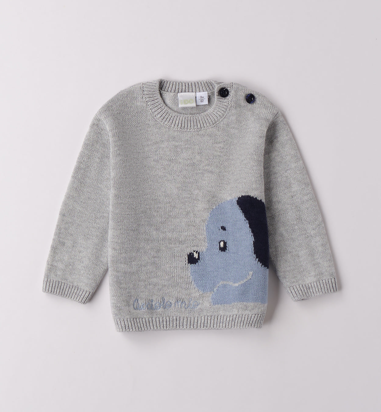 completo bambino con maglia grigia ricamo cane e pantalone blu a quadri