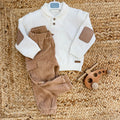 completo bambino con maglia panna e pantalone velluto beige