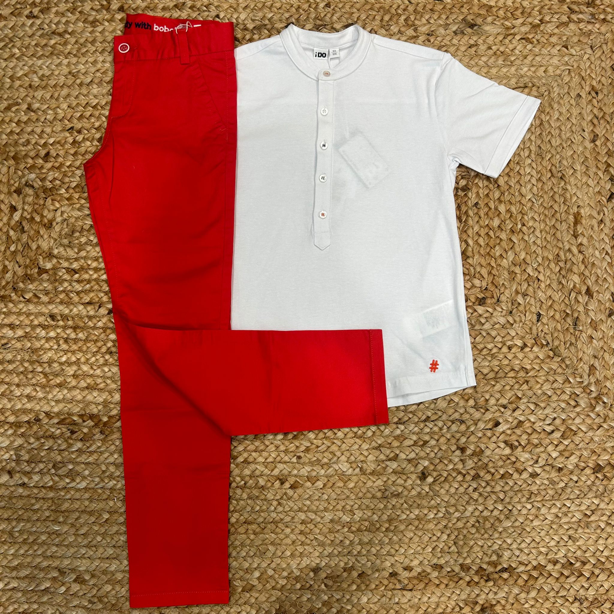 completo estivo elegante bambino con pantalone rosso e t-shirt bianca coreana