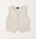 completo battesimo bimbo lino cotone con gilet beige