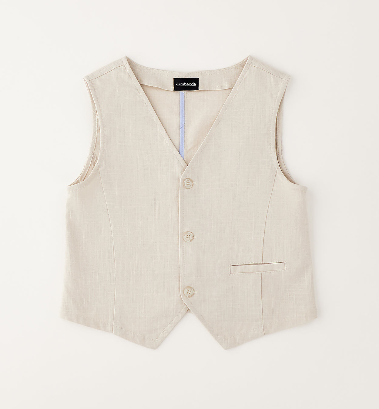 completo battesimo bimbo lino cotone con gilet beige